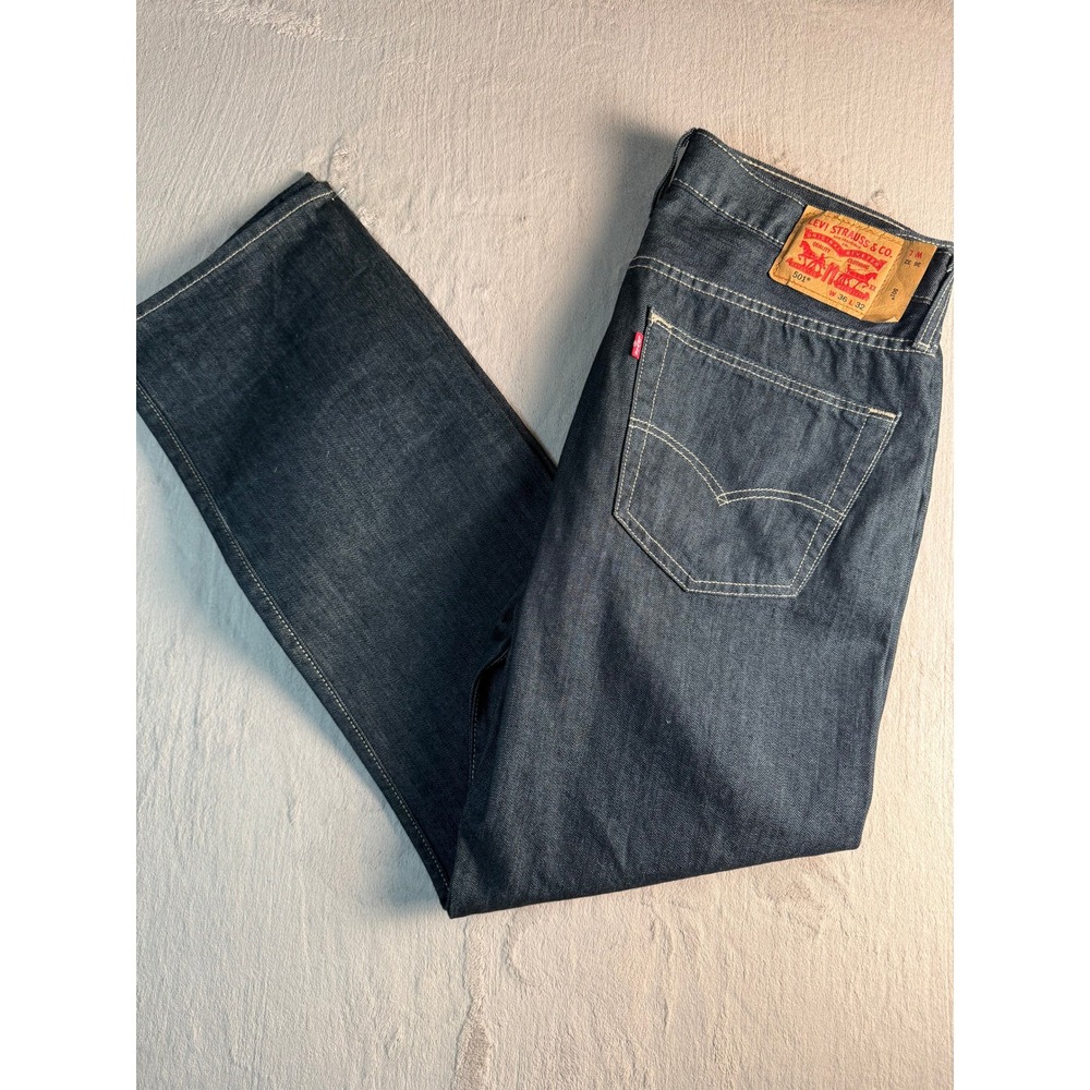 Levi's 501 Original Fit Jeans Mens 36x32 Black Crisp Denim Button Fly Great